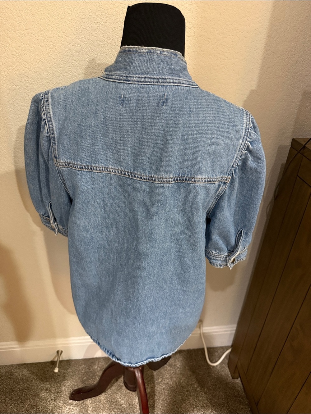 Zara Light Blue Denim Tie-Neck Blouse - Picture 4 of 4